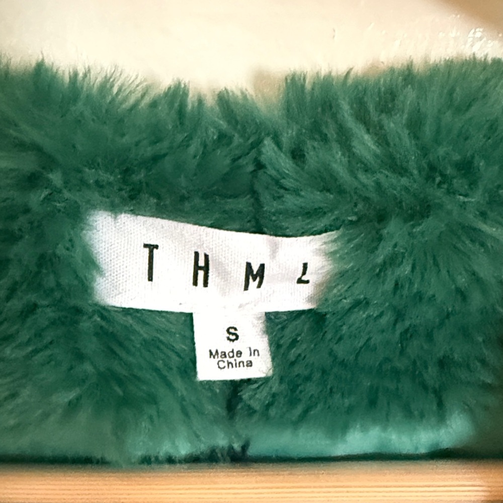 THML Emerald Green Faux Fur Coat Teddy Jacket size small - Picture 2 of 5